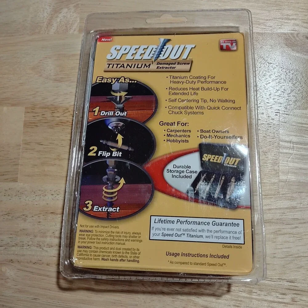 SpeedOut Titanium Damaged Screw Extractor 4-Piece Set  Works With Any Drill-NEW